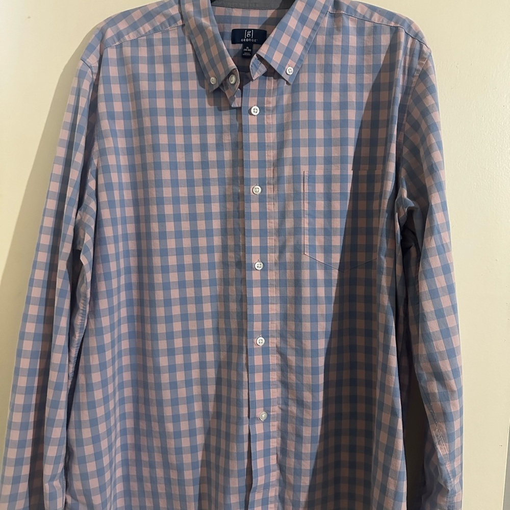 George Casual Blue and Pink Plaid Shirt